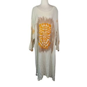 Vintage Royal Ethnic Concepts Cream and Orange Beaded Midi Kaftan Dress
